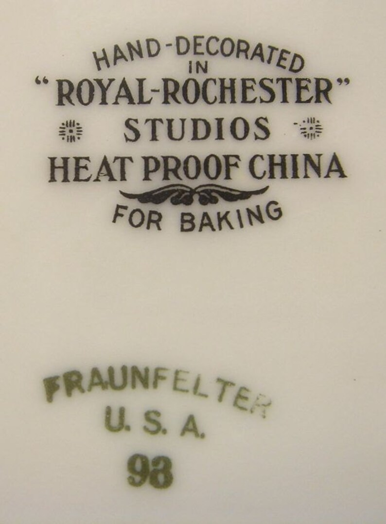 Royal Rochester Studios Heat Proof China Baking Dish with Opalescent Luster Glaze /& Gold Trim 1920s