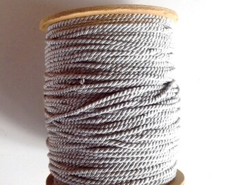 15 cents a yd by the Spool, full spool 144 Yds, Light Gray Vintage Narrow Satin Rayon 1/32 Twisted Cord, Wholesale Pricing