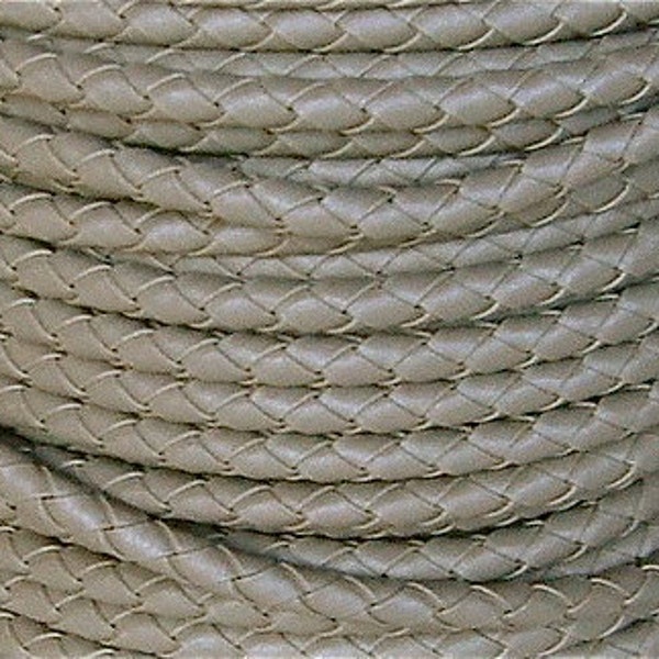 6 mm Putty Round Braided Bolo Faux Leather Cord, QUANTITY DISCOUNTS; 4yds, 6yds