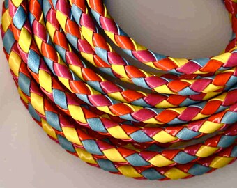 6 mm Multi Brights Round Braided Bolo Faux Leather Cord, QUANTITY DISCOUNTS; 4yds, 6yds