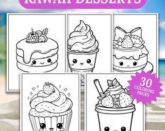 Disegni da colorare di dolci kawaii, libro da colorare di dolci kawaii, fogli da colorare di dolci kawaii, pagine da colorare carine, pagine da colorare per bambini
