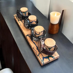 Handmade Wooden Watch Stand: Thunderstorm Resin Inlay, 4-Slot Display
