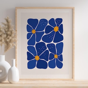 Blue Flowers Poster - Modern Minimalist Floral Illustration - Printable Wall Art - Digital Poster - Digital Download