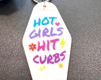 Hot Girls Hit Curbs Retro Motel Hotel Keychain