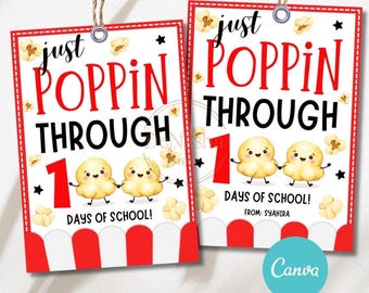 100 Days of School Popcorn Gift Tags | Printable, Editable (Digital Download)