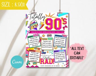 Itinéraire modifiable de la semaine d'appréciation des enseignants des années 90 (téléchargement numérique)