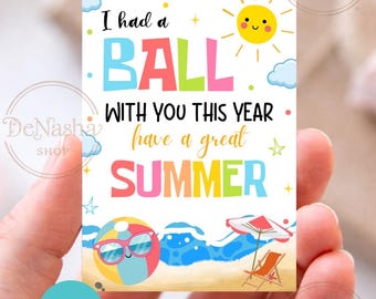 Etiqueta de presente "Me diverti muito com você este ano", presente para as férias de verão.