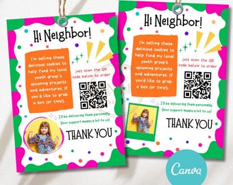Scout Cookie Sales Template | Scout Cookie Door Hanger Printable with QR Code | Editable Digital Marketing for Cookie Season Cookie Booth