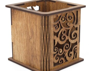 Laser Cut Wooden Pen Holder | Rustic Desk Organizer