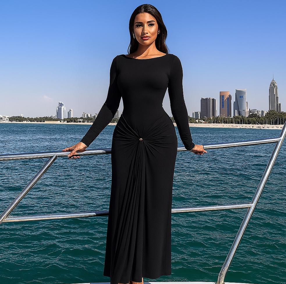 long body con dress Women's Shape Chocolate Sculpted Long Sleeve Maxi Bodycon Dress