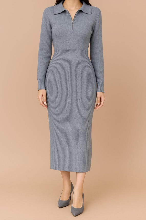 Women's Knitted Long Dress | Autumn Winter Wrap A-line Body Dress | Soft  High Waist Sweater Dress