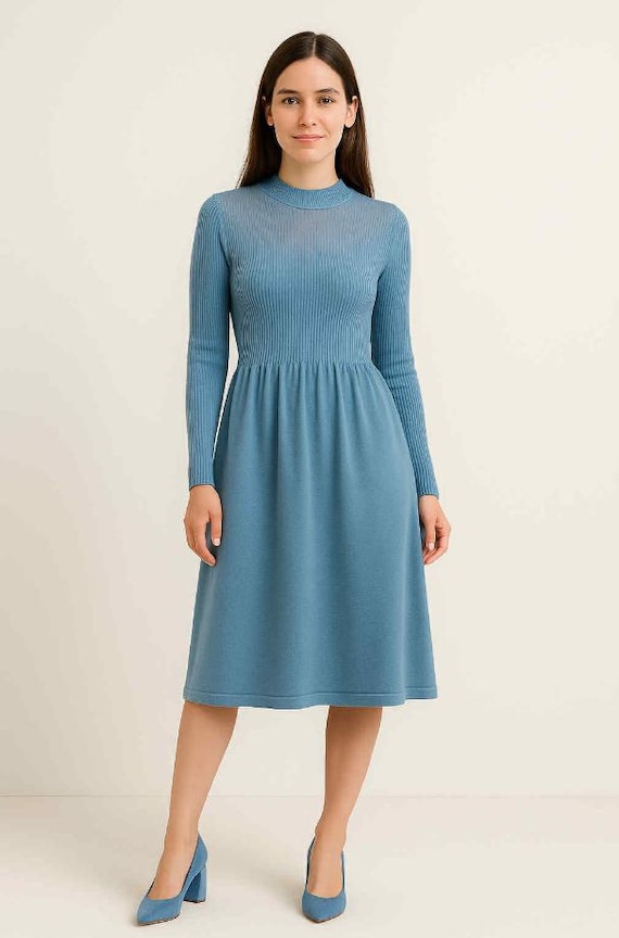 princess polly baby blue dress Final Sale Plus Size Ribbed Sweater Tie Dress in Tan Royal Blue Multi –  Chic And Curvy main image 1