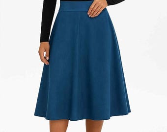 Autumn Winter Women’s Suede Midi Skirts – High Waist, Multi-Color, Elegant A-Line Skirts