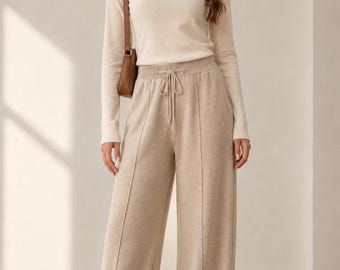 Wide Leg Knit Pants  Trousers Warm Autumn Winter Knitwear Casual Pants