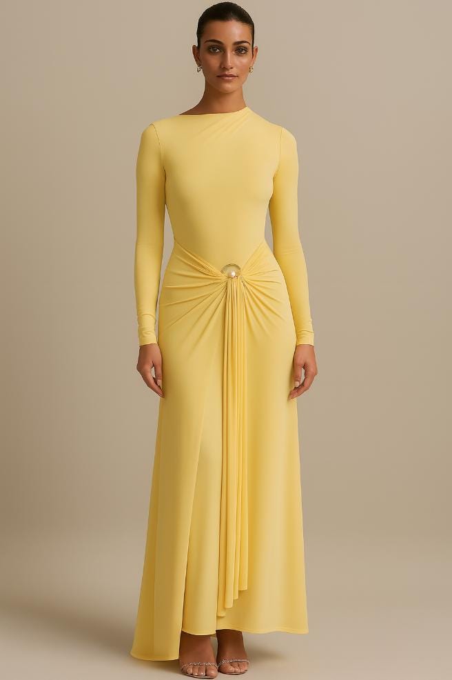 yellow bodycon dress long sleeve Sngxgn Women's Ruched Bodycon Dress Long Sleeve Front Drape Crew Neck Midi Dress(Yellow,M), Size: Medium