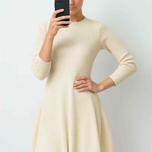 Short Elegant A-Line Knit Mini Sweater Dress Autumn Winter