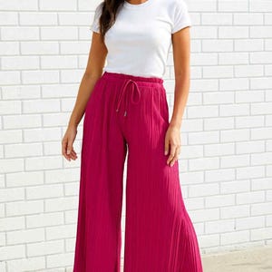 Women’s Wide Leg Pants – Oversized High Waist Summer Trousers, Solid Color Draped Loose Fit Pleated Casual Pants