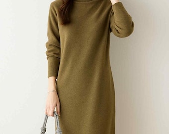 Herfst-/winterjurk damescoltrui – wollen gebreide kleding, zachte trui