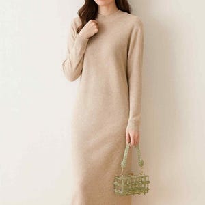 Autumn Winter Women’s Turtleneck Sweater Dress –  Wool Knitwear, Soft Pullover, Long Sleeve Warm Casual Ribbed Wool Dress