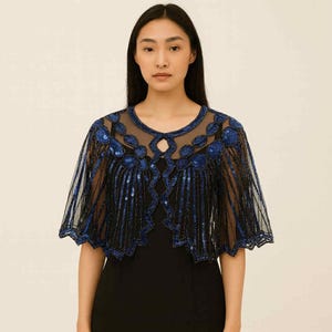 Flapper Pailletten Perlen Umhang Schal Cardigans - Party Kurze Netz-Vertuschung, Vintage Perlen Abendcape für Frauen