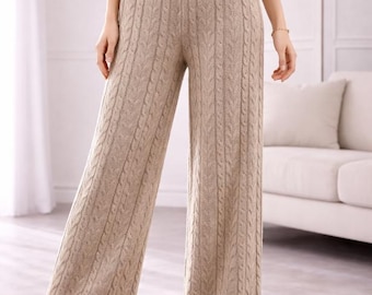 Knitted Wide Leg Pants | High Waist Trousers