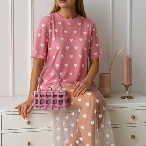 knee length dresses for ladies Love Mesh Patchwork T-Shirt Dress main image 1