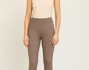 Leggings de lana para mujer – Pantalones de punto de pura lana, pantalones cálidos con cintura elástica para otoño e invierno.