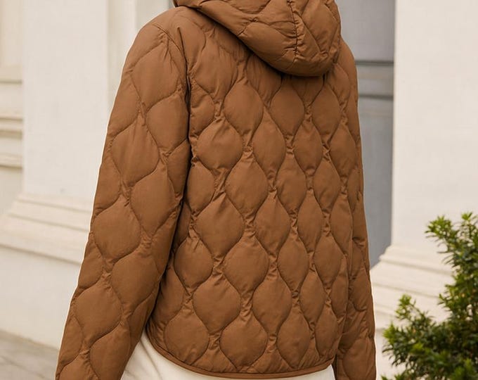 Lightweight Down Jacket for Women, Warm Windproof White Duck Down Coat, Slim Fit Hooded