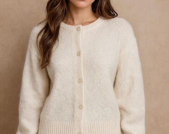 Soft O-Neck Button Up Sweater | Long Sleeve Loose Fit Spring Autumn Winter Cardigan Knitwear