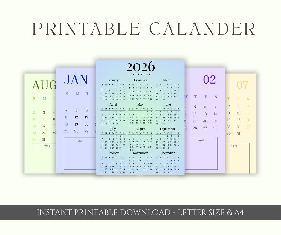 2026 Minimalist Calendar Printable | Monthly Planner With Notes (PDF ...