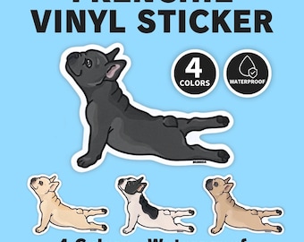 Bulldogge Aufkleber | Dehnbarer Yoga Pose Frenchie Vinyl Aufkleber | Niedliches Hundeliebhaber Geschenk | 4 Farben von BUHIDA