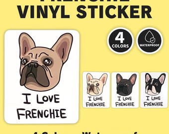 French Bulldog Sticker | I Love Frenchie Vinyl Decal | Cute Dog Lover Gift | 4 Colors by BUHIDA