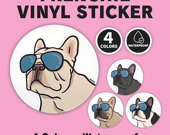 French Bulldog Sticker | Cool Frenchie Sunglasses Vinyl Decal | Cute Dog Lover Gift | 4 Colors by BUHIDA