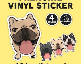 French Bulldog Sticker | Tongue-Out Smile Frenchie Vinyl Decal | Cute Dog Lover Gift | 4 Colors by BUHIDA