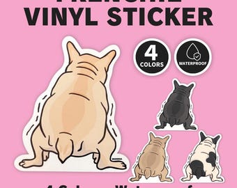 French Bulldog Sticker | Squatting Frenchie Vinyl Decal | Funny Cute Dog Lover Gift | 4 Colors by BUHIDA