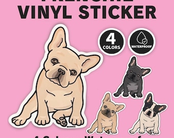 French Bulldog Sticker | Head Tilt Frenchie Vinyl Decal | Cute Dog Lover Gift | 4 Colors by BUHIDA