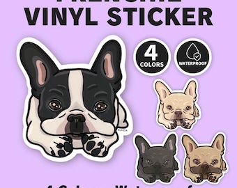 French Bulldog Sticker | Squishy Jowls Frenchie Vinyl Decal | Cute Dog Lover Gift | 4 Colors by BUHIDA