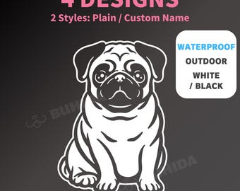 Pug Vinyl Decal, Pug Car Sticker, Laptop Decal | Waterproof Dog Lover Gift | Custom Dog Name Vinyl Sticker