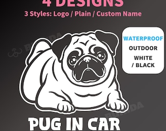 Pug Vinyl Decal, Pug Car Sticker, Laptop Decal | Waterproof Dog Lover Gift | Custom Dog Name Vinyl Sticker