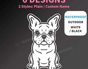 French Bulldog Decal | Custom Name Frenchie Vinyl Sticker | Car Window & Laptop | BUHIDA Original Design