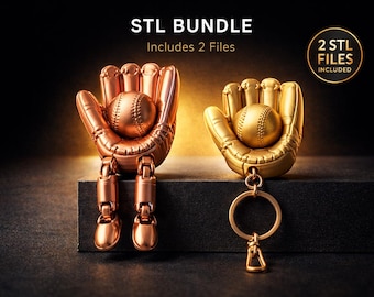 Baseball STL Pack.Articulated Baseball and Glove Keychain 3D Print Figures.2 STL Files, Digital Download for 3D Printing.Pack Stl Print 3D
