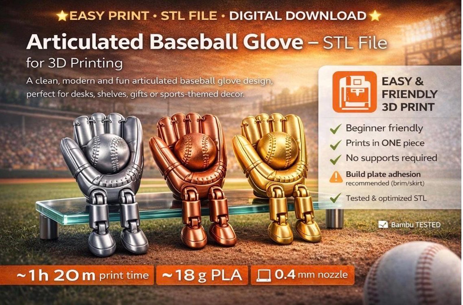 Flexi Baseball Fidget Toy Stl.articulated Desk Toy.print in Place 3D ...
