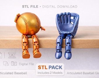 Baseball STL Pack, Articulated Baseball and Glove 3D Print Figures, 2 STL Files, Digital Download for 3D Printing.Pack Stl Print 3D.