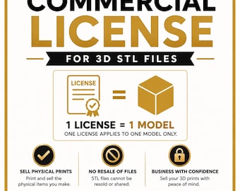 Commercial License 3D Printing STL | Sell 3D Prints | Commercial Use STL Files | 3D Printing Business | License to Sell 3D Products.Sell Stl