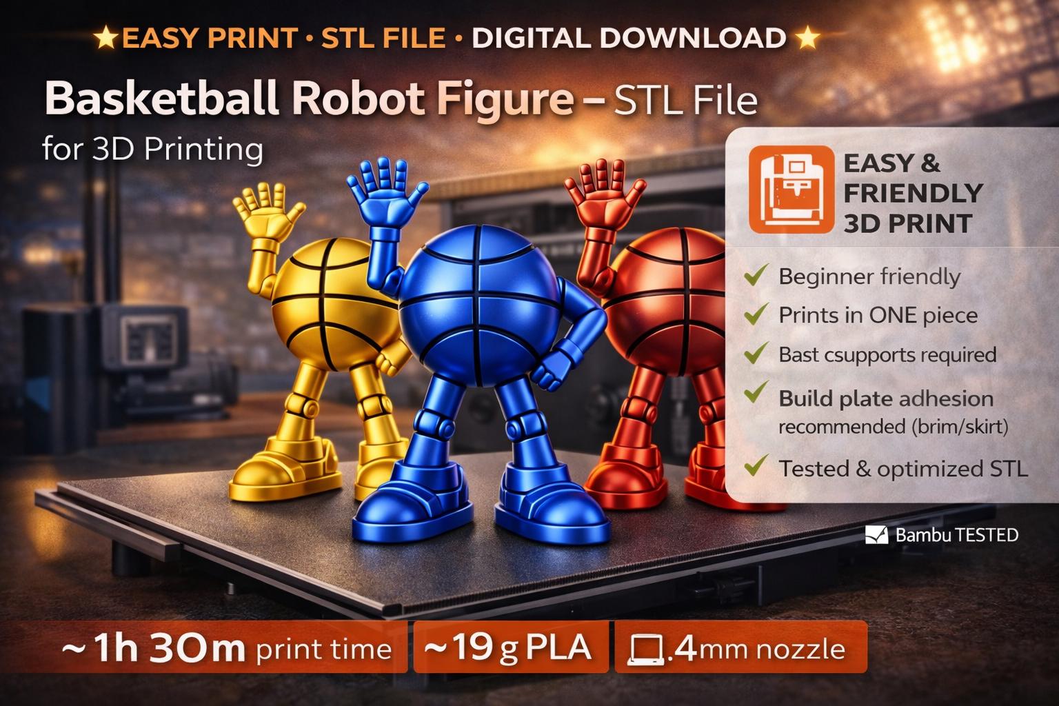 Stl File Sports Basketball STL Easy Print | 3D Printable Basketball Figure | STL ...