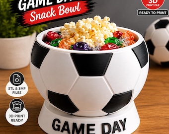 Game Day Snack Bowl STL. Soccer Bowl 3D Print File. Football Candy Bowl. Sports Fan Gift. Man Cave Decor STL.Soccer Digital file.Futbol Stl