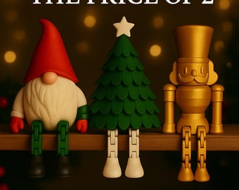 Christmas Articulated 3D Figures – Bundle Offer! 3 STL Files for the Price of 2 | Christmas Gnome + Tree + Nutcracker. 3D Printing Models