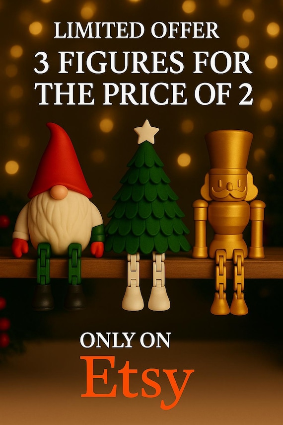 Christmas Articulated 3D Figures – Bundle Offer! 3 STL Files for the Price of 2 | Christmas Gnome + Tree + Nutcracker. 3D Printing Models