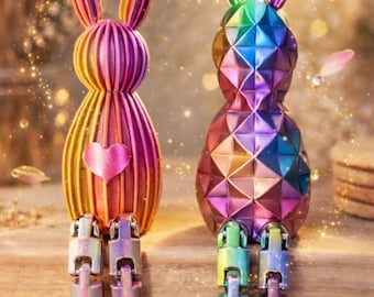 Articulated Bunny STL Pack | Easter Bunny 3D Print | Rabbit STL with Heart & Diamond Design | Flexible Bunny Toy | Easy Print STL Digital.
