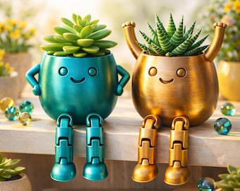 Pack STL Files.Planter STL Pack.Articulated Planter STL Pack – 2 Cute Flexi Plant Pots – 3D Printable Planter – Kawaii Plant Pot. Stl  File